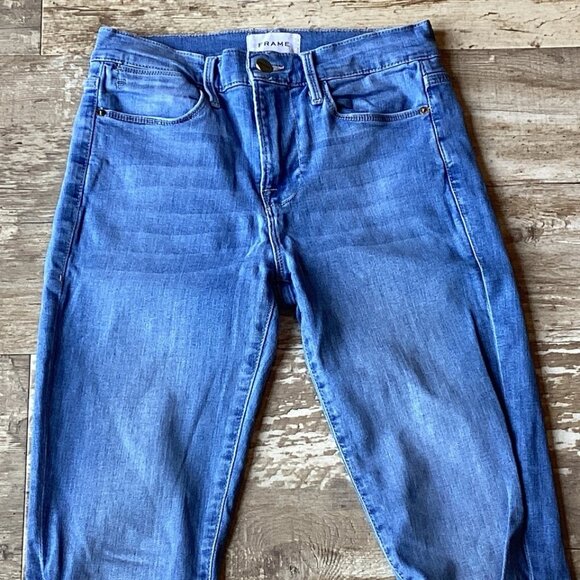 FRAME Le High Skinny Jeans Light Wash Stretch Ankle Distressed Women’s Size 26 - Picture 2 of 7